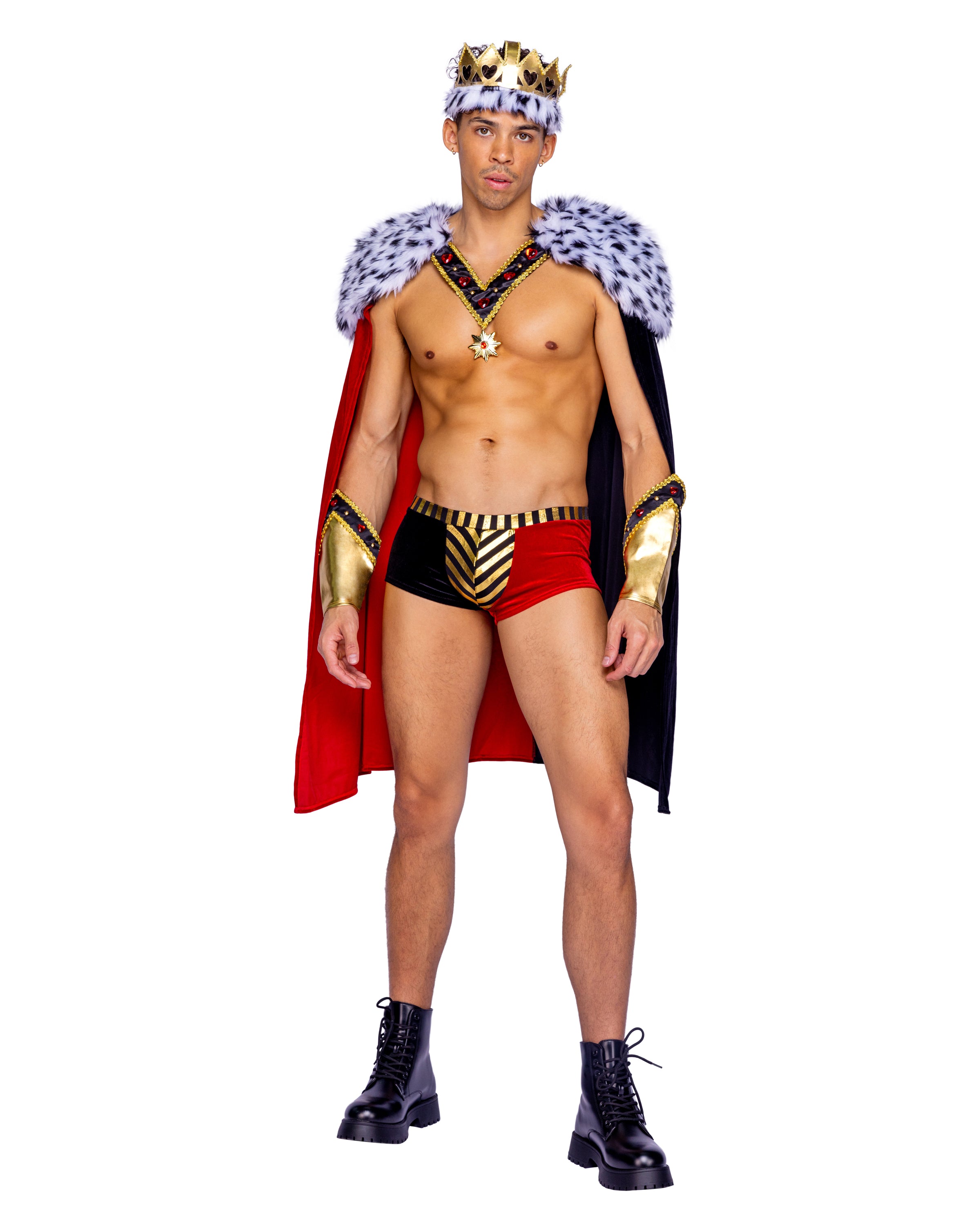 Men's King of Hearts costume, crown and cape, view 3